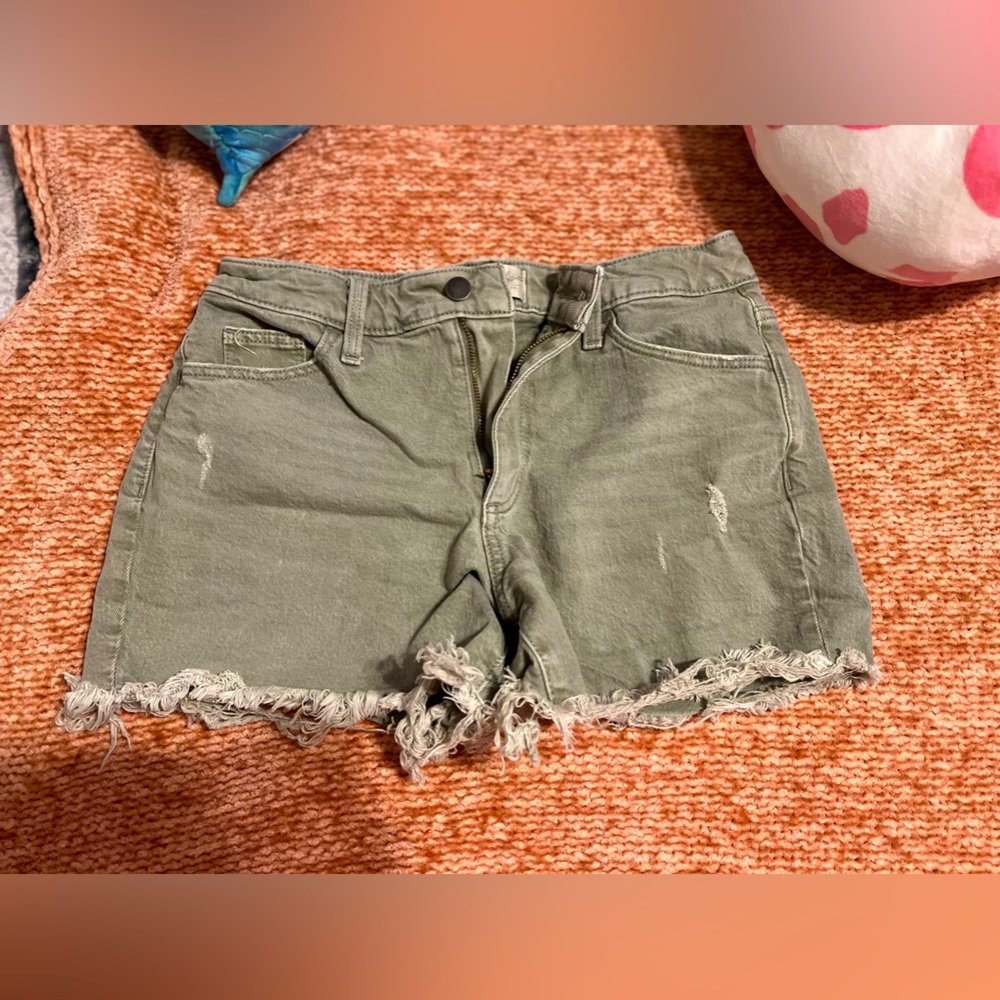 Universal thread distressed green denim shorts Brand New